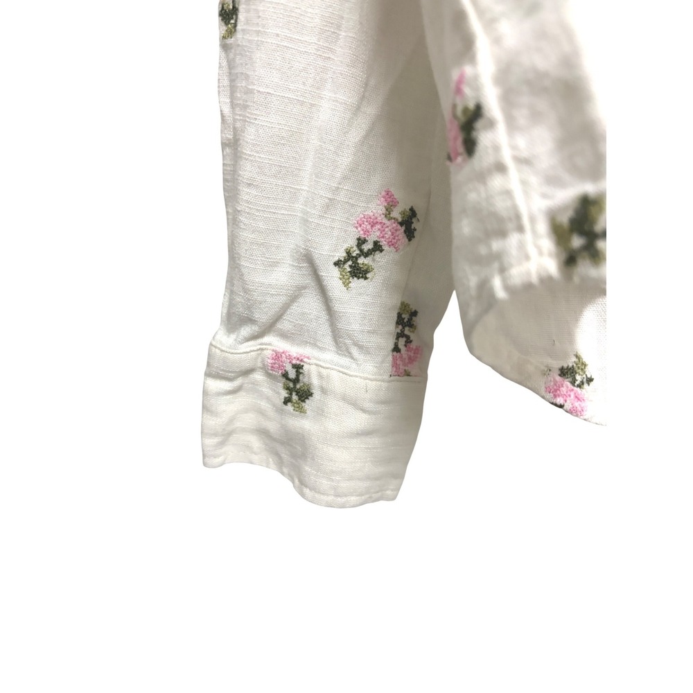 Unbranded Off-White Button-Down Shirt with Pink Floral Print Embroidery - Picture 4 of 5